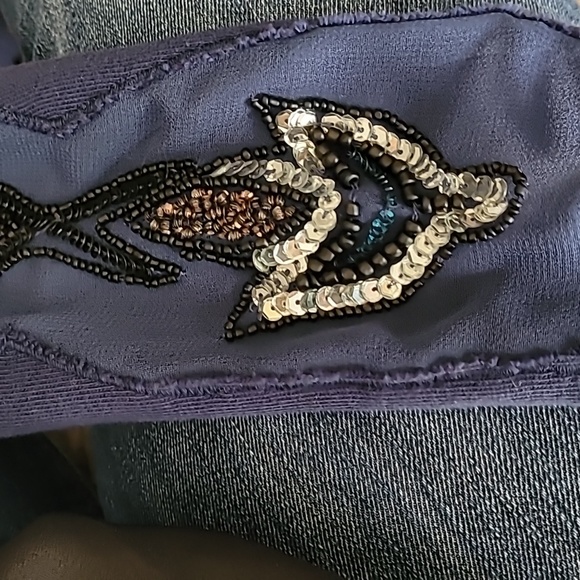 NEW ROMANTICS  Navy dress with embellished sleeves and front of dress. SIZE XS - Picture 10 of 13